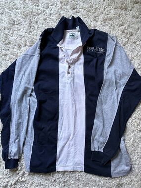 Vintage Penn State Nittany Lions Men's Navy & Gray Rugby Shirt
